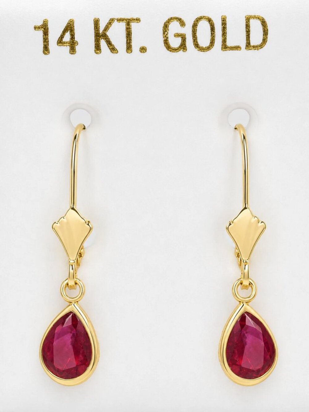 Genuine 2.10 Cts Ruby Dangling Earrings 14k Yellow Gold